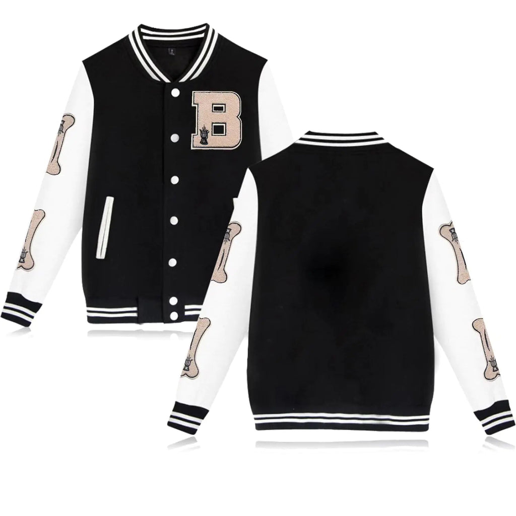 Mens Bomber Jackets Letterman Jacket Button Down Vintage Varsity Jackets Baseball Coat Black - Trendify product