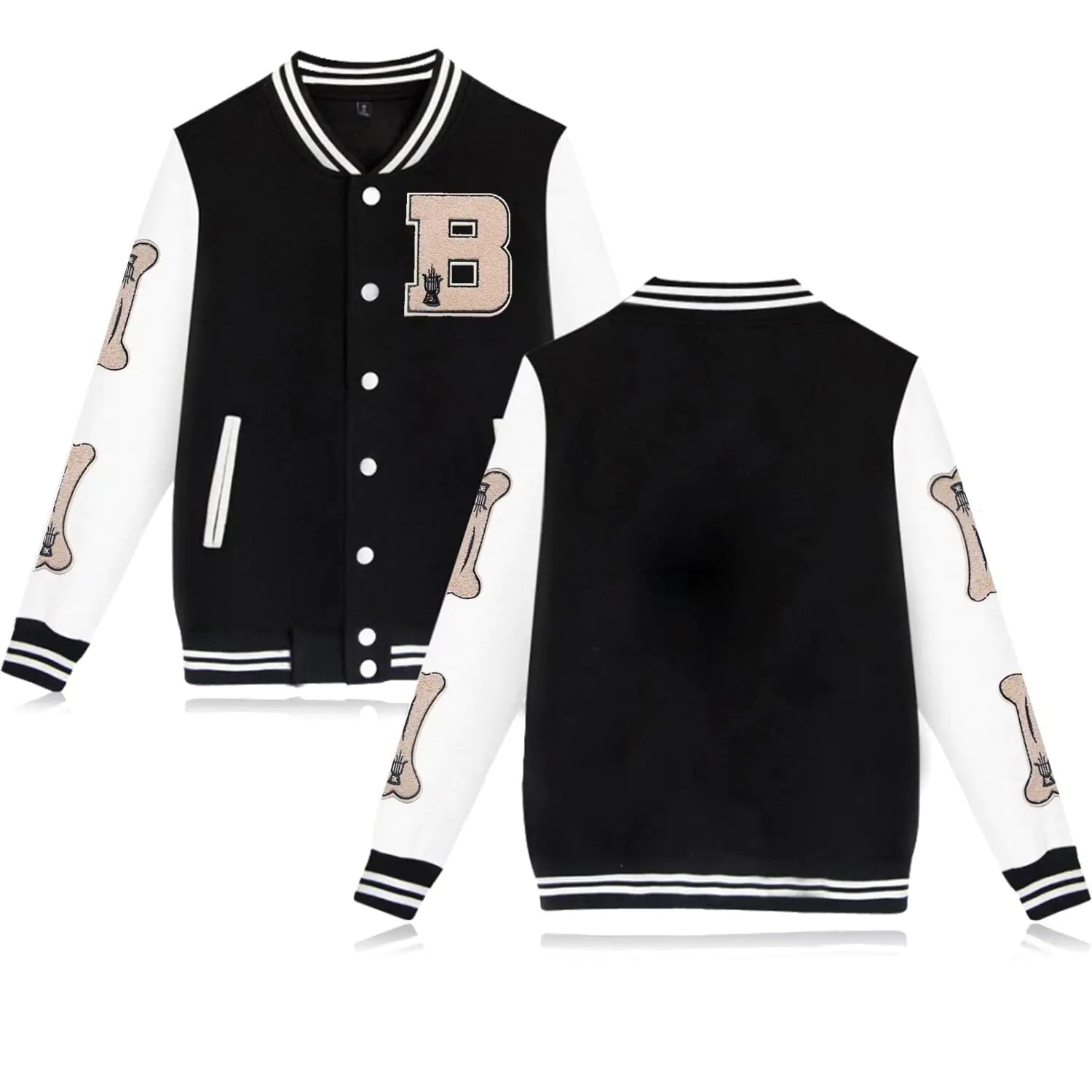 Mens Bomber Jackets Letterman Jacket Button Down Vintage Varsity Jackets Baseball Coat Black - Trendify product