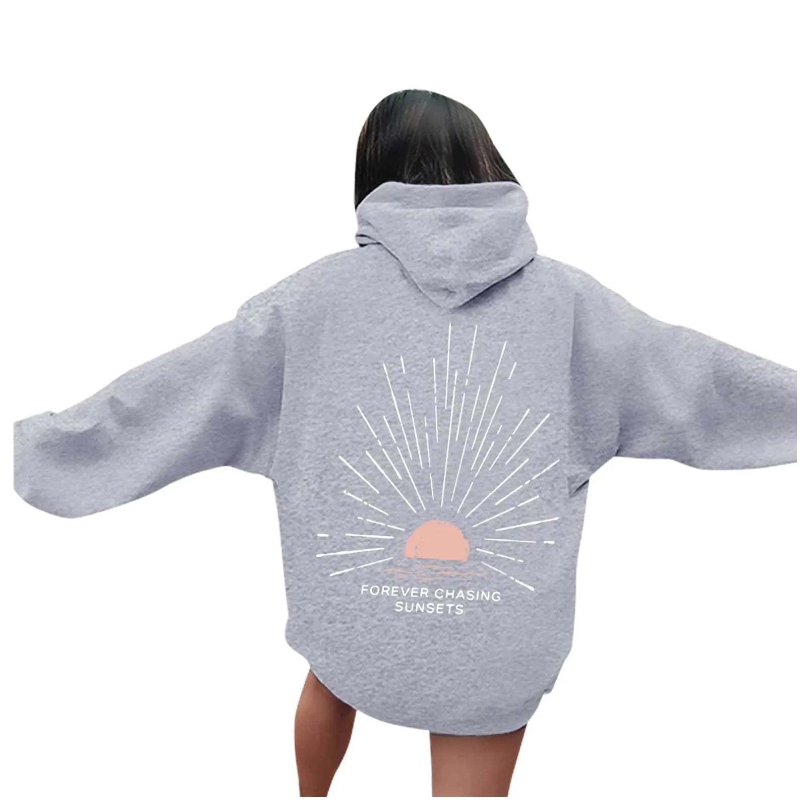 Womens Oversized Hoodies Sunset Hoodie Beach Hoodie Beach Hoodies Oversized Hoodie Beachy Sweatshirt (Grey L) - Trendify product